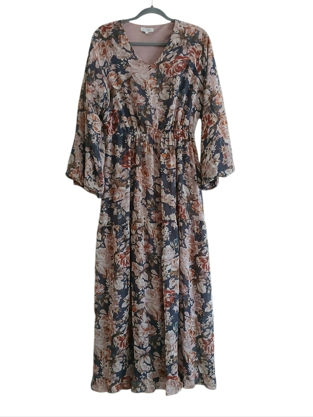 SWEETSALT Balloon Sleeve Floral Maxi Dress Women's M Gathered Waist Modest